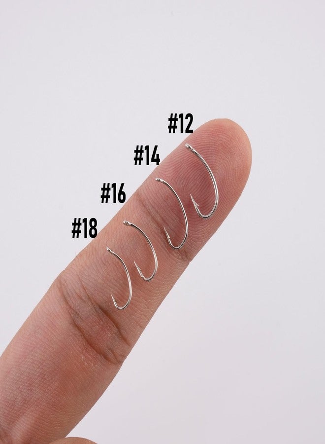 Dr.Fish 100 Pack Nyphm Fly Hooks Curved Shank Fly Tying Fishing Hook Short Shank Tying Flies Emergers Shrimp Nymph Caddis Pupa Freshwater Silver #12 - Image 3